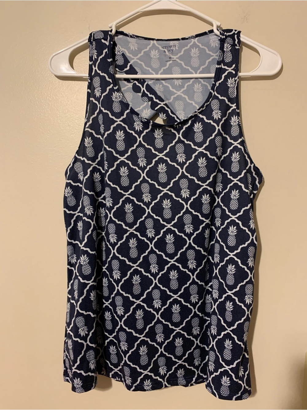 crown & ivy Navy Pineapple-Print Scoop Neck Tank Top